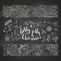Chalk Merry Christmas decorations and design elements on blackboard background. Royalty Free Stock Photo