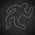 Chalk outline of dead body on asphalt