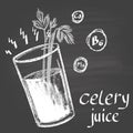 Chalk painted illustration of celery juice. Infographic.