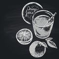 Chalk painted illustration of full glass with orange juice. Healthy nutrition.