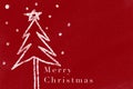 Chalk painted illustration of white abstract Christmas trees on red background.