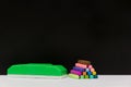 Chalk pastels and green blackboard eraser Royalty Free Stock Photo