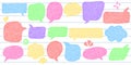 Chalk pencil doodle speech bubbles set, hand drawn comic talk frames, sketch style vector illustration on lined notebook Royalty Free Stock Photo