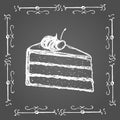 Chalk piece of cake with cream and cherry on top. Royalty Free Stock Photo