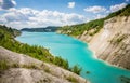 Chalk pits lakes with blue water in Belarus