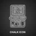 Chalk Portable tetris electronic game icon isolated on black background. Vintage style pocket brick game. Interactive