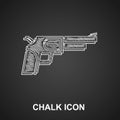 Chalk Revolver gun icon isolated on black background. Vector Royalty Free Stock Photo