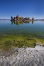 Chalk rock towers of South Tufa at Mono Lake with blue sky , California, USA