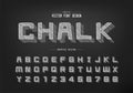 Chalk shadow cartoon font and alphabet vector, Pencil sketch square typeface letter and number design