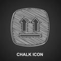 Chalk This side up icon isolated on black background. Two arrows indicating top side of packaging. Cargo handled. Vector