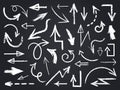 Chalk sketch arrow. Hand drawn chalk arrows, chalkboard graphic elements, chalk arrow signs on chalkboard isolated