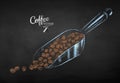 Chalk sketch of coffee scoop with beans