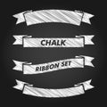 Chalk sketch of vintage ribbons on dark chalkboard background. Hand drawn vector illustration Royalty Free Stock Photo