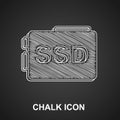 Chalk SSD card icon isolated on black background. Solid state drive sign. Storage disk symbol. Vector Royalty Free Stock Photo