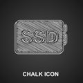 Chalk SSD card icon isolated on black background. Solid state drive sign. Storage disk symbol. Vector Royalty Free Stock Photo