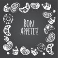 Chalk sweets frame. Vrctor decorative art. Bon appetite for menu