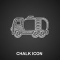 Chalk Tanker truck icon isolated on black background. Petroleum tanker, petrol truck, cistern, oil trailer. Vector