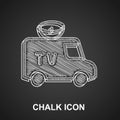 Chalk TV News car with equipment on the roof icon isolated on black background. Vector Royalty Free Stock Photo