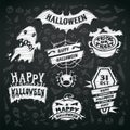 Chalk Vector Halloween Labels on Blackboard