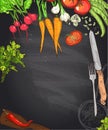 Chalk vegetables and kitchen utensil