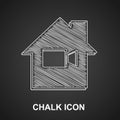 Chalk Video camera Off in home icon isolated on black background. No video. Vector Royalty Free Stock Photo