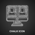 Chalk Video chat conference icon isolated on black background. Online meeting work form home. Remote project management Royalty Free Stock Photo