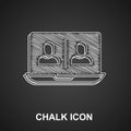 Chalk Video chat conference icon isolated on black background. Online meeting work form home. Remote project management Royalty Free Stock Photo