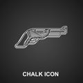 Chalk Vintage pistol icon isolated on black background. Ancient weapon. Vector Royalty Free Stock Photo