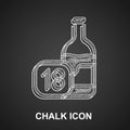 Chalk Wine bottle icon isolated on black background. Age limit for alcohol. Vector