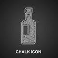 Chalk Wine bottle icon isolated on black background. Vector