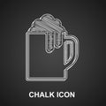 Chalk Wooden beer mug icon isolated on black background. Vector
