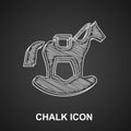 Chalk Wooden horse in saddle swing for little children icon isolated on black background. Vector