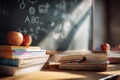 Chalkboard with ABCs and Apples, Books in Foreground Royalty Free Stock Photo