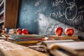 Chalkboard with ABCs and Apples, Books in Foreground Royalty Free Stock Photo