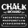 Chalkboard alphabet font. Hand drawn grunge letters and numbers.