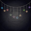 Chalkboard background with drawing bunting decor Royalty Free Stock Photo