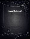 Chalkboard background for Halloween design with hand drawn web, graveyard and spider Royalty Free Stock Photo