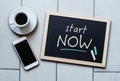 Chalkboard or Blackboard concept saying START NOW Royalty Free Stock Photo