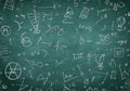 Chalkboard chaos, a visual representation of brainstorming and calculations Royalty Free Stock Photo