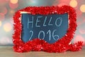 Chalkboard and christmas decorations Royalty Free Stock Photo