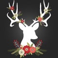 Chalkboard Christmas Deer Antlers with Flowers set Royalty Free Stock Photo
