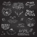 Chalkboard Christmas icons and festive elements.