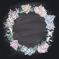 Chalkboard with classical floral wreath frame and empty space for text