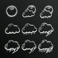 Chalkboard collection clouds icon, sketch cloud and sun