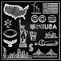 Chalkboard Collection of icons the United States, America sketch set, Usa sign, Vector illustration