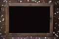 Chalkboard With Copy Space Wooden Background, Snowflakes