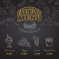 Chalkboard fast food menu in hand drawn style vector illustration Royalty Free Stock Photo