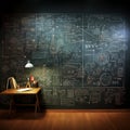 Chalkboard filled with math formulas, part of a 3D school concept