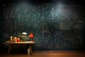 Chalkboard filled with math formulas, part of a 3D school concept