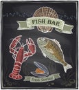 Chalkboard fish bar hand drawn illustration.